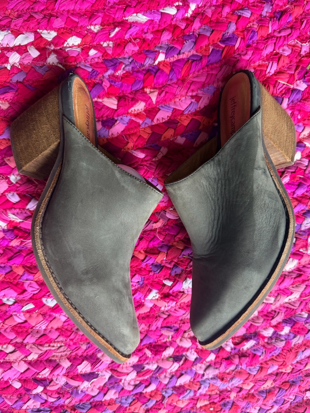 Jeffery Campbell Suede Gray Leather Western Slip-On Mule Heels